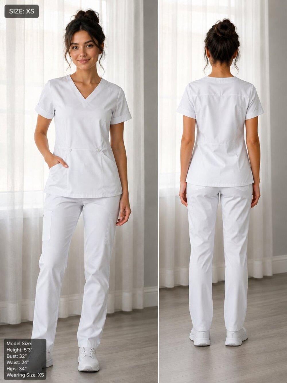 BEVERLY HILLS UNIFORMS NWT Short Sleeve V-Neck White Scrub Top XS